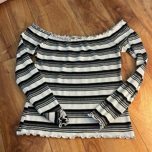 Stripped Off the Shoulder Top